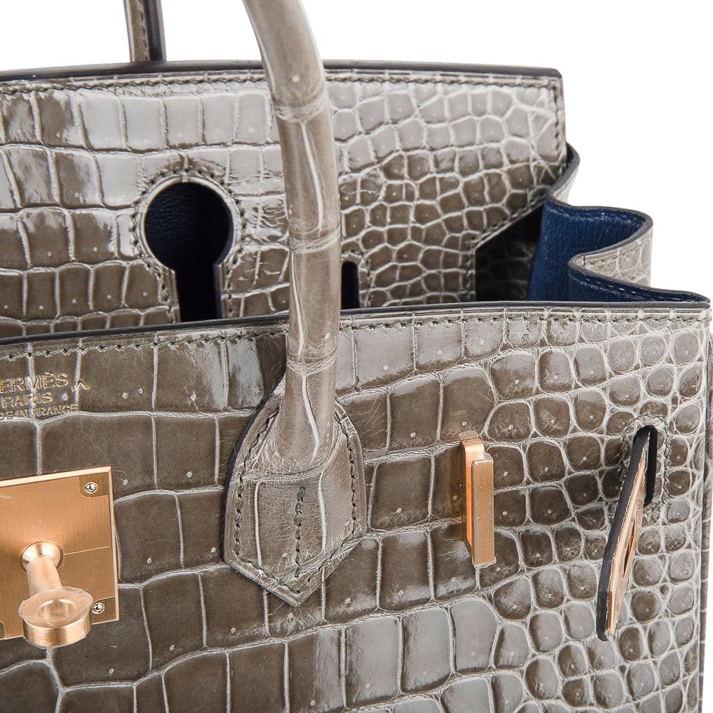 Hermes Birkin HSS 30 Bag Gris Tourterelle / Blue Sapphire Porosus Crocodile Limited Edition