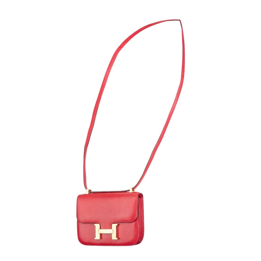 Exceptional Hermès Mini Micro Constance Red Lizard Gold Plated Hdw Rare at  1stDibs