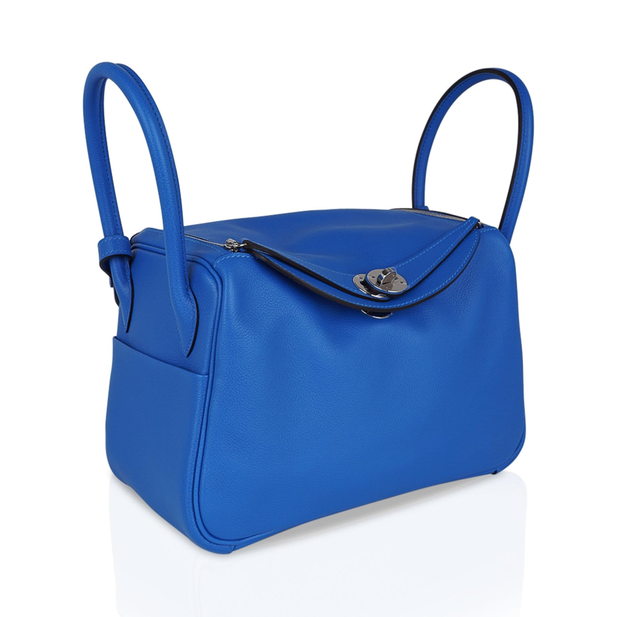 Hermes Lindy 26 Bag Blue Hydra Evercolor Leather with Palladium Hardware