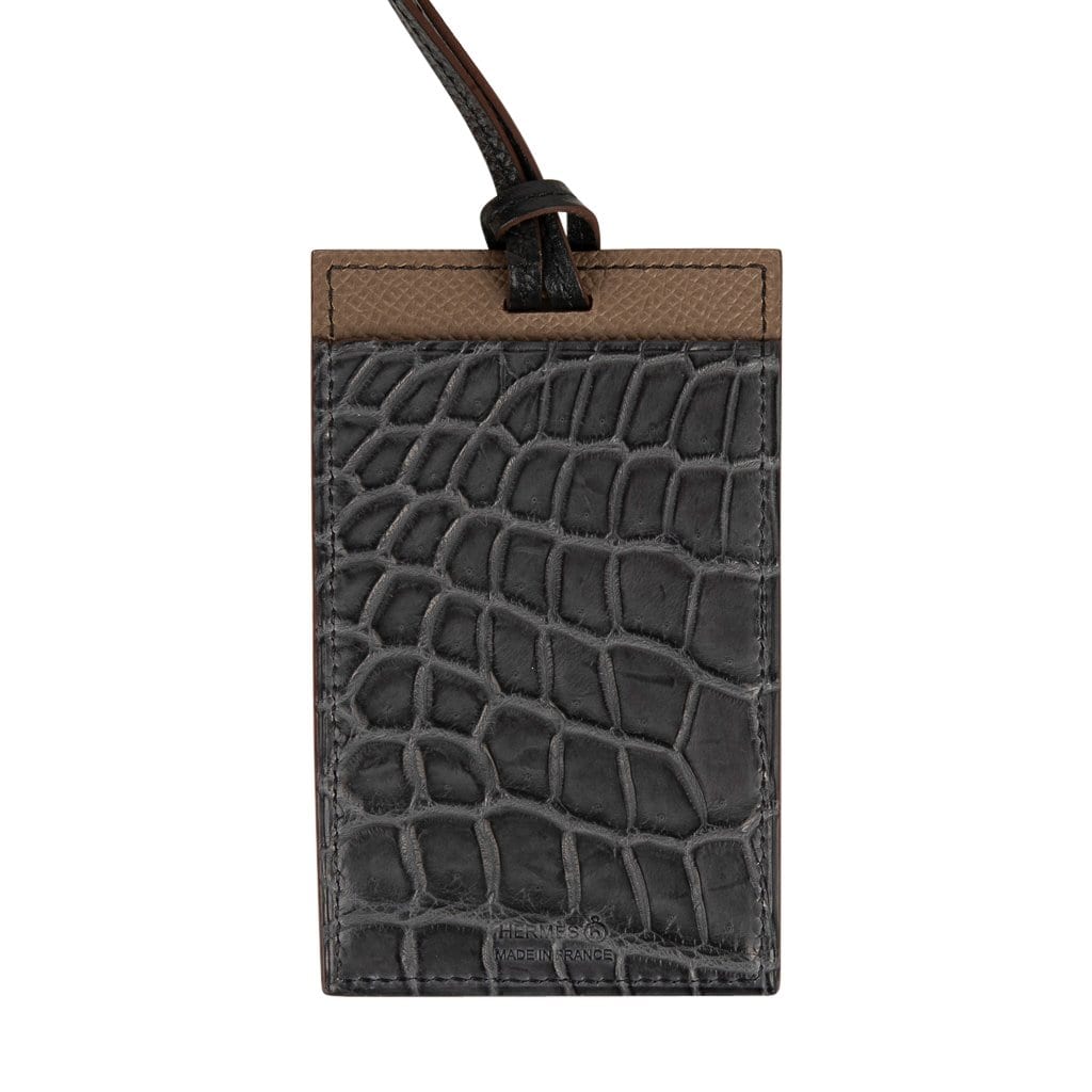 Hermes Lanyard Card Holder Graphite Matte Porosus Crocodile / Etoupe E –  Mightychic