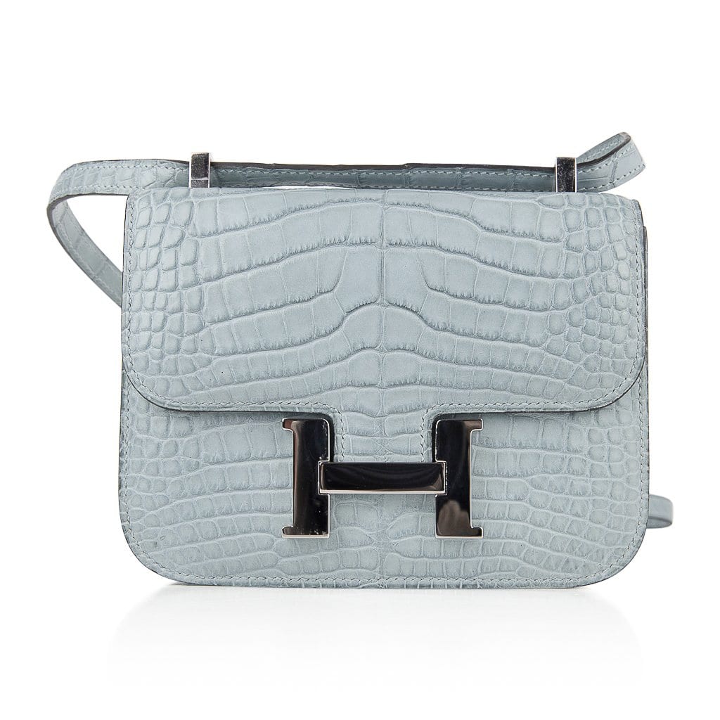 Hermes Limited Edition Micro Constance Bag Ciel Matte Alligator with P –  Mightychic