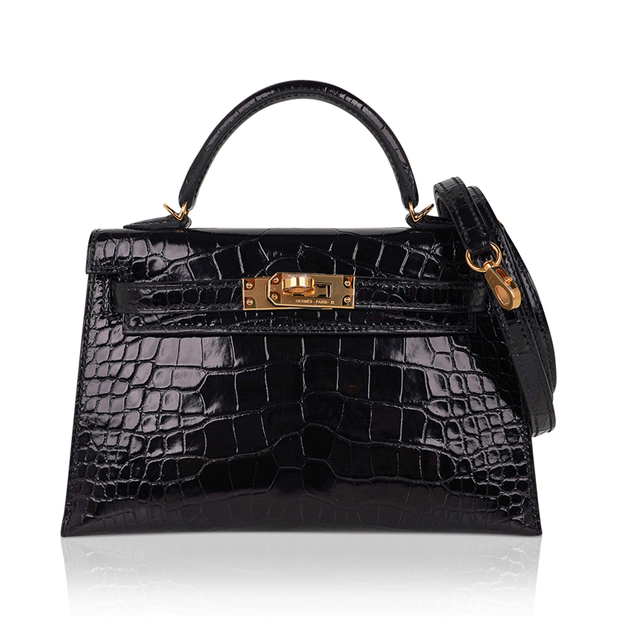 Hermes Kelly Pochette Bag Matte Black Crocodile Clutch Palladium –  Mightychic