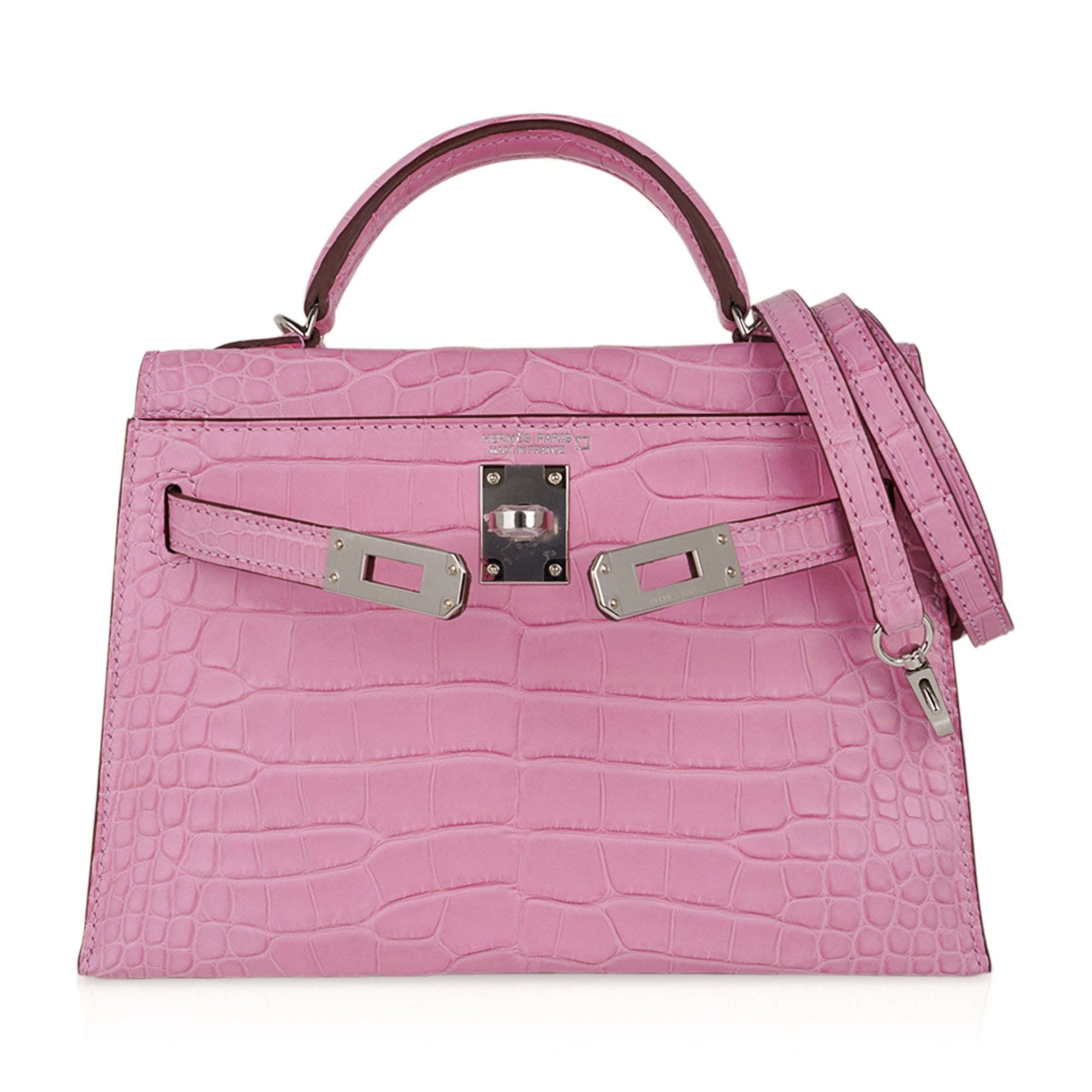 Hermes Kelly 20 Mini Sellier Bag 5P Pink Matte Alligator Palladium Limited Edition