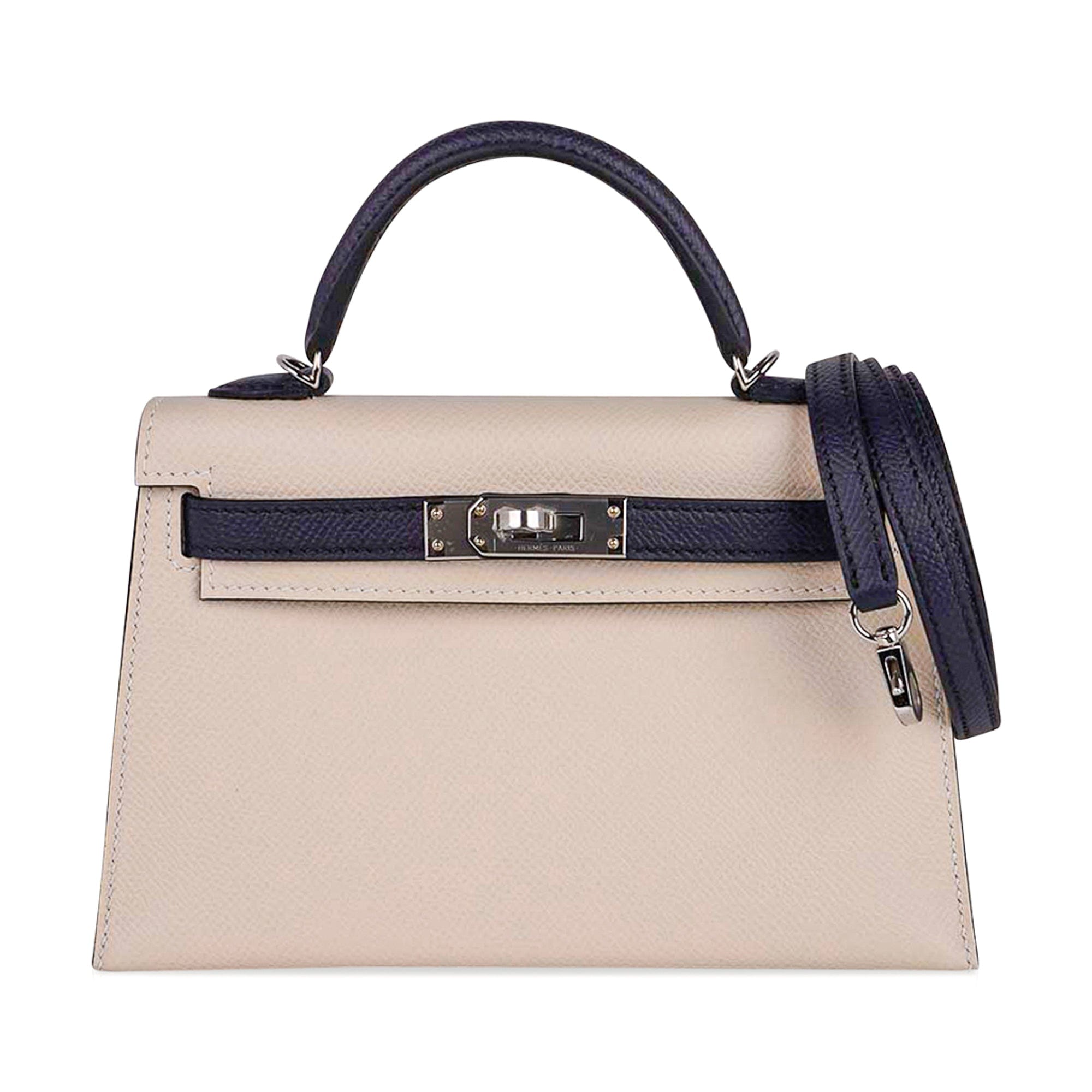Hermes Special Order HSS Mini Kelly 20 Sellier Craie and Blue