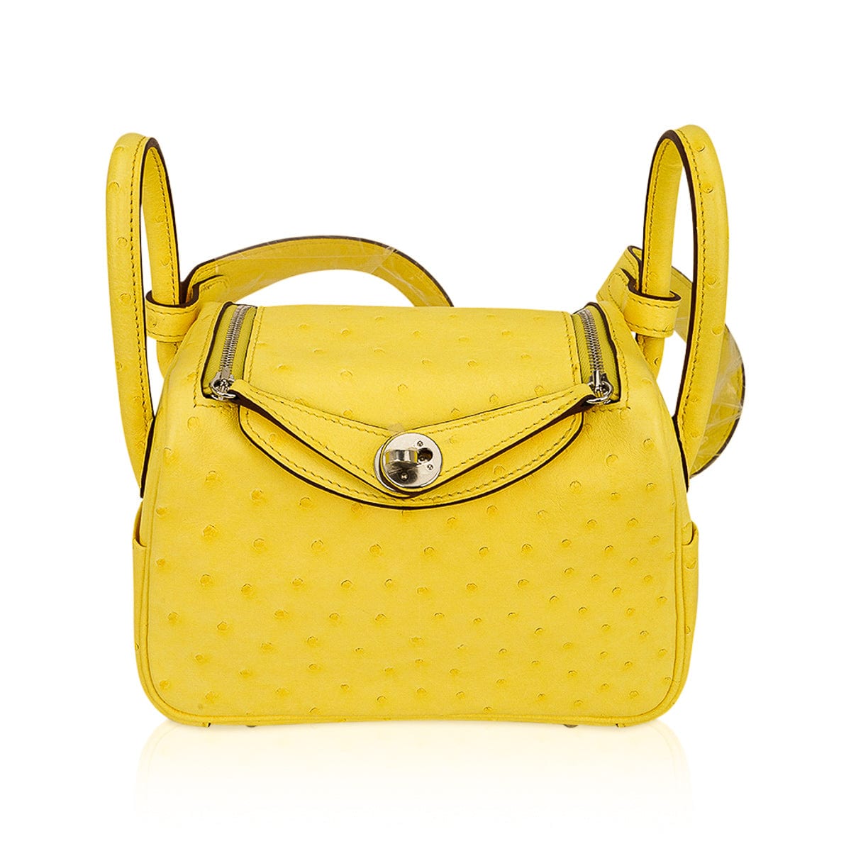 HERMES NEW Mini Lindy 20 Bright Yellow Lime Leather Palladium Top