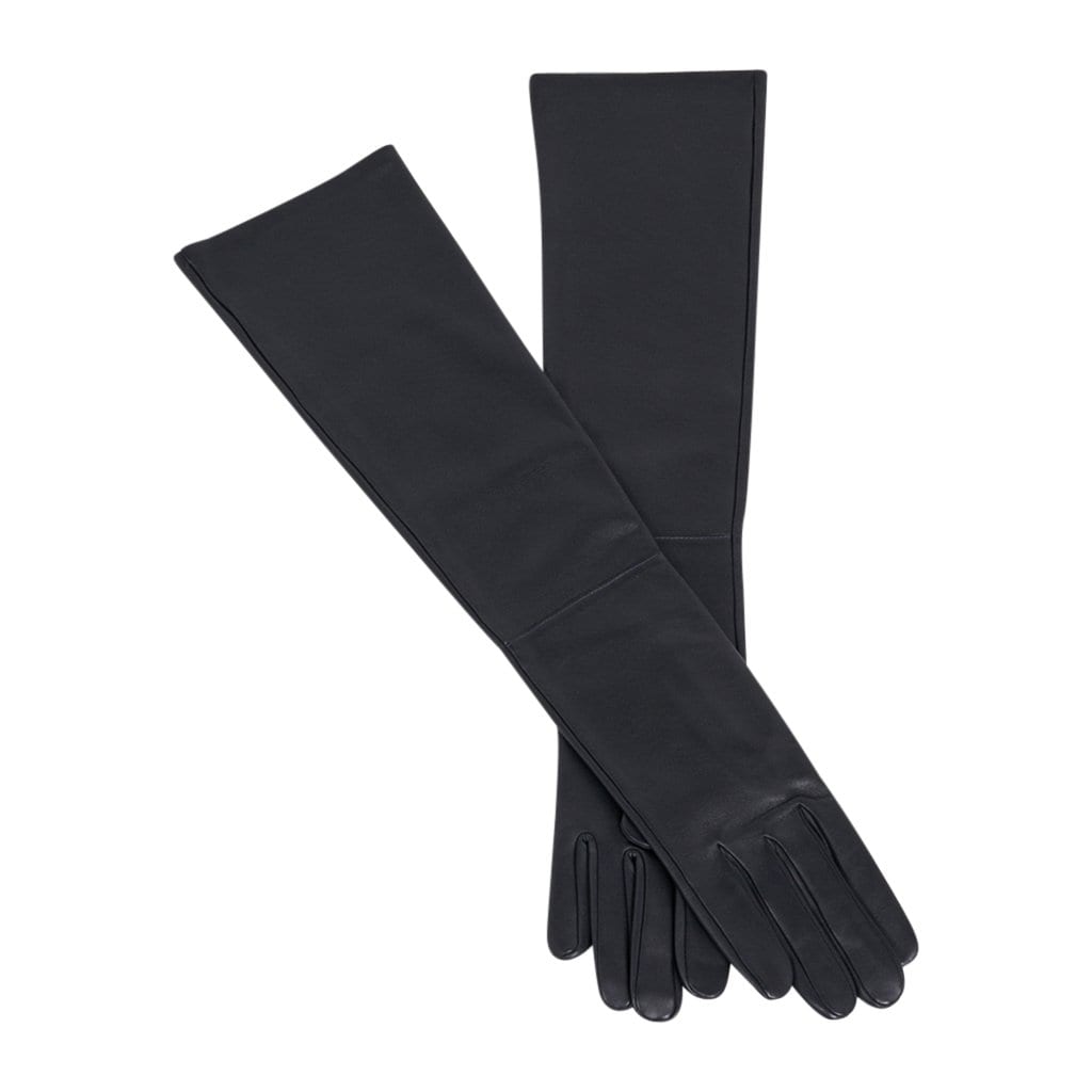 Hermes Black Opera Gloves Lambskin Leather Size 7