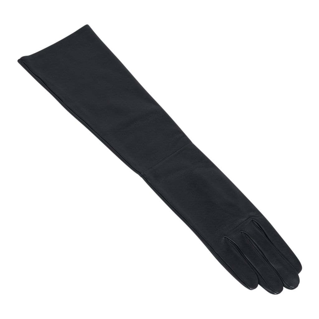 Hermes Opera Gloves Black Lambskin Leather 7 New