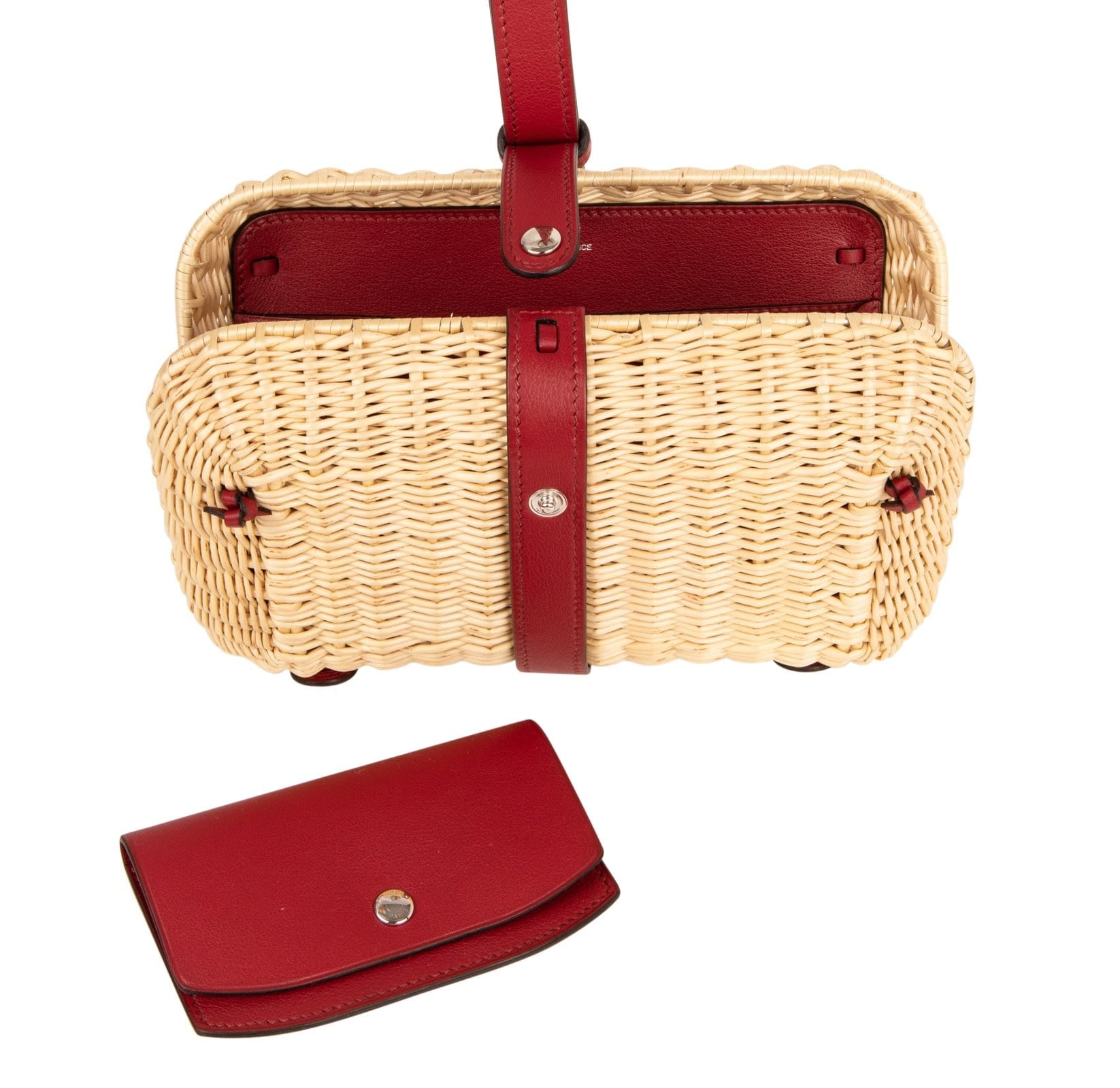 Hermes Bag Picnic Osier Wicker Clutch Rouge H New - mightychic