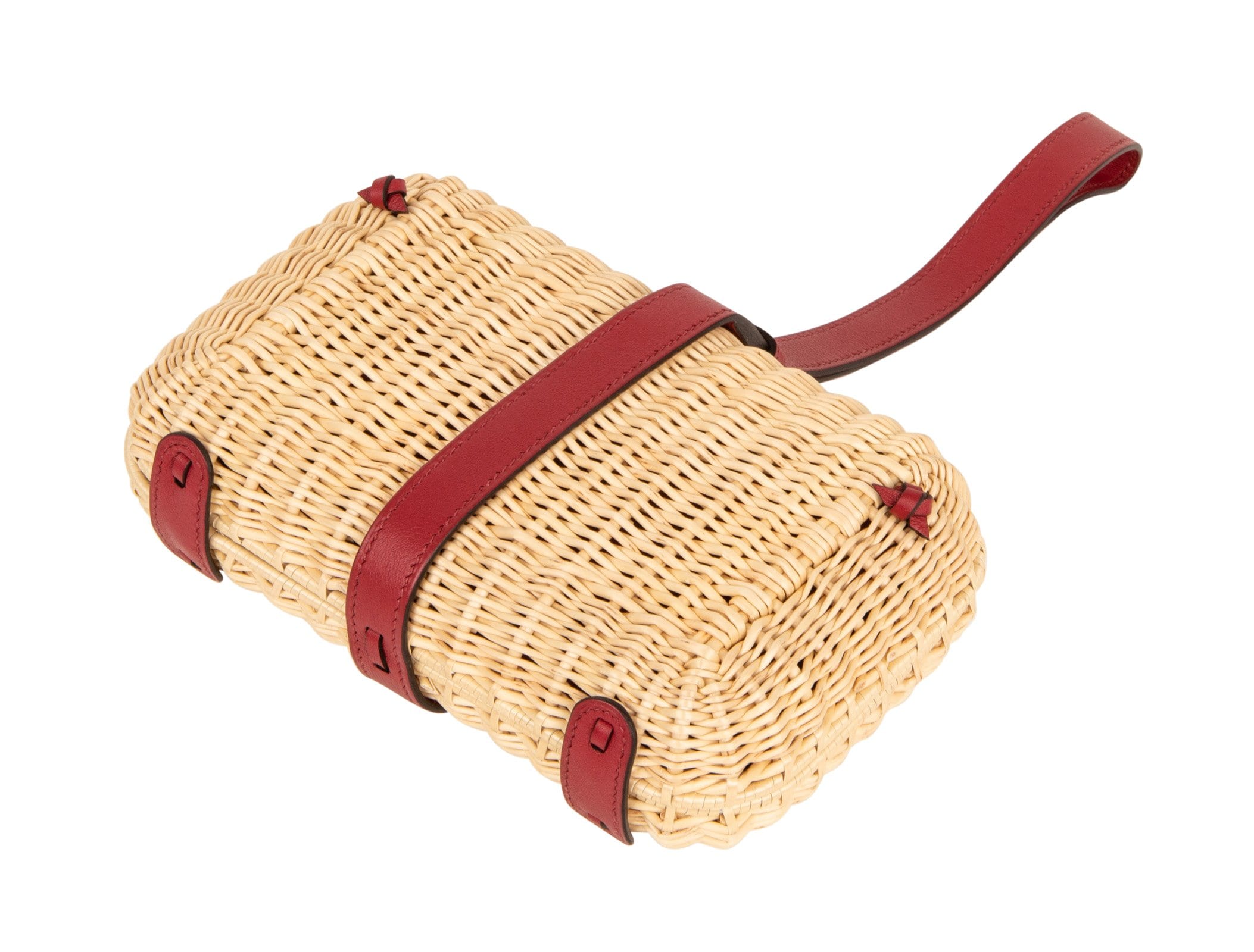 Hermes Bag Picnic Osier Wicker Clutch Rouge H New - mightychic