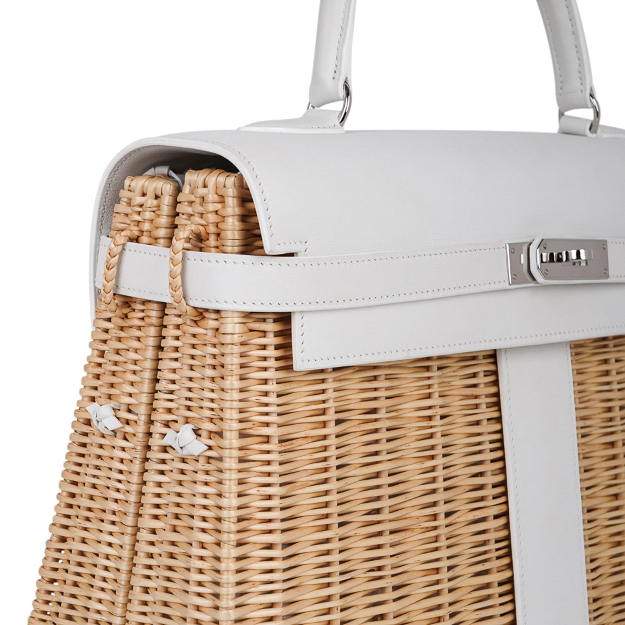 Hermes Kelly 35 Picnic Bag White Swift Leather / Osier (Wicker) Limite