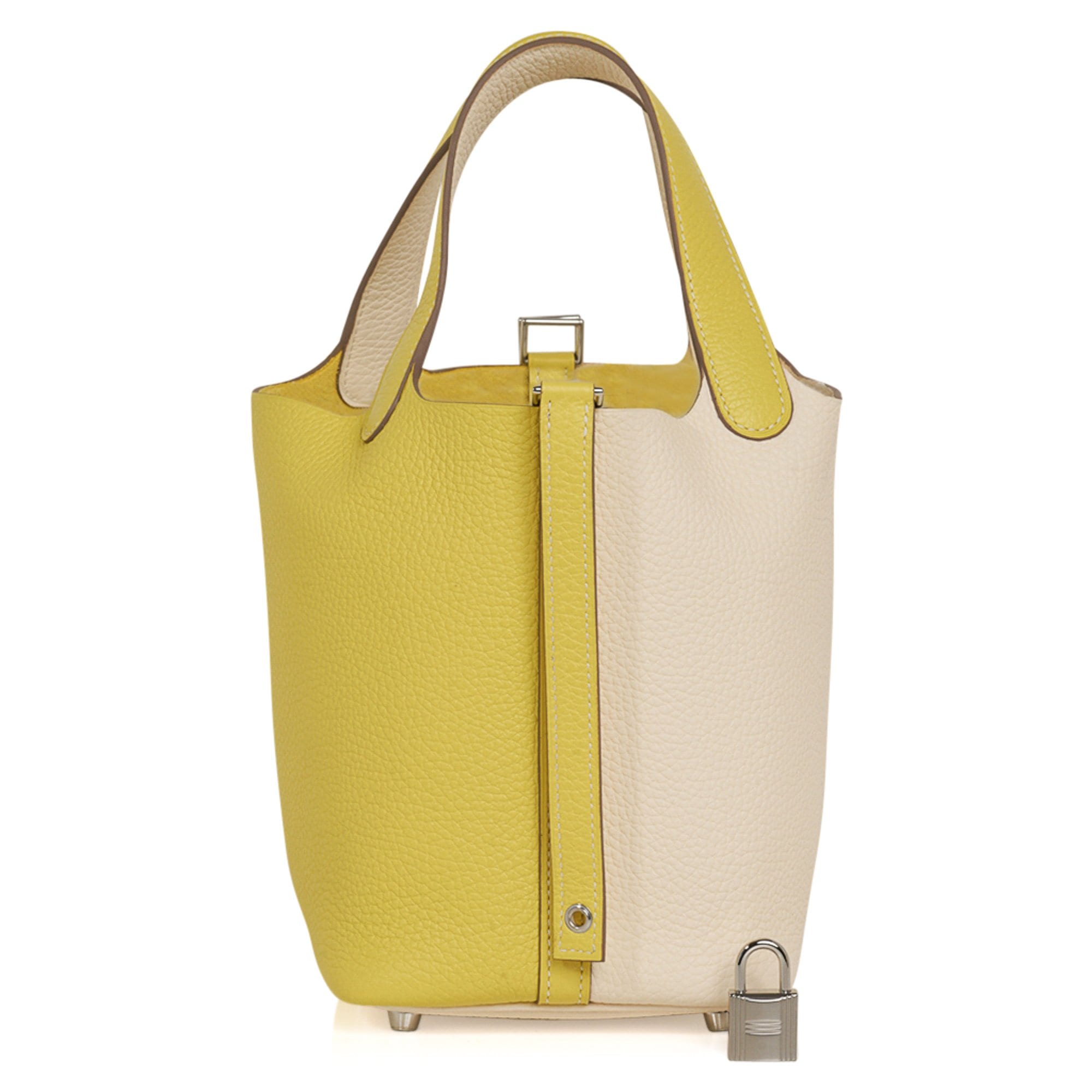 Hermes Picotin 18 Casaque Bag Lime / Nata Bi-Color Tote Clemence