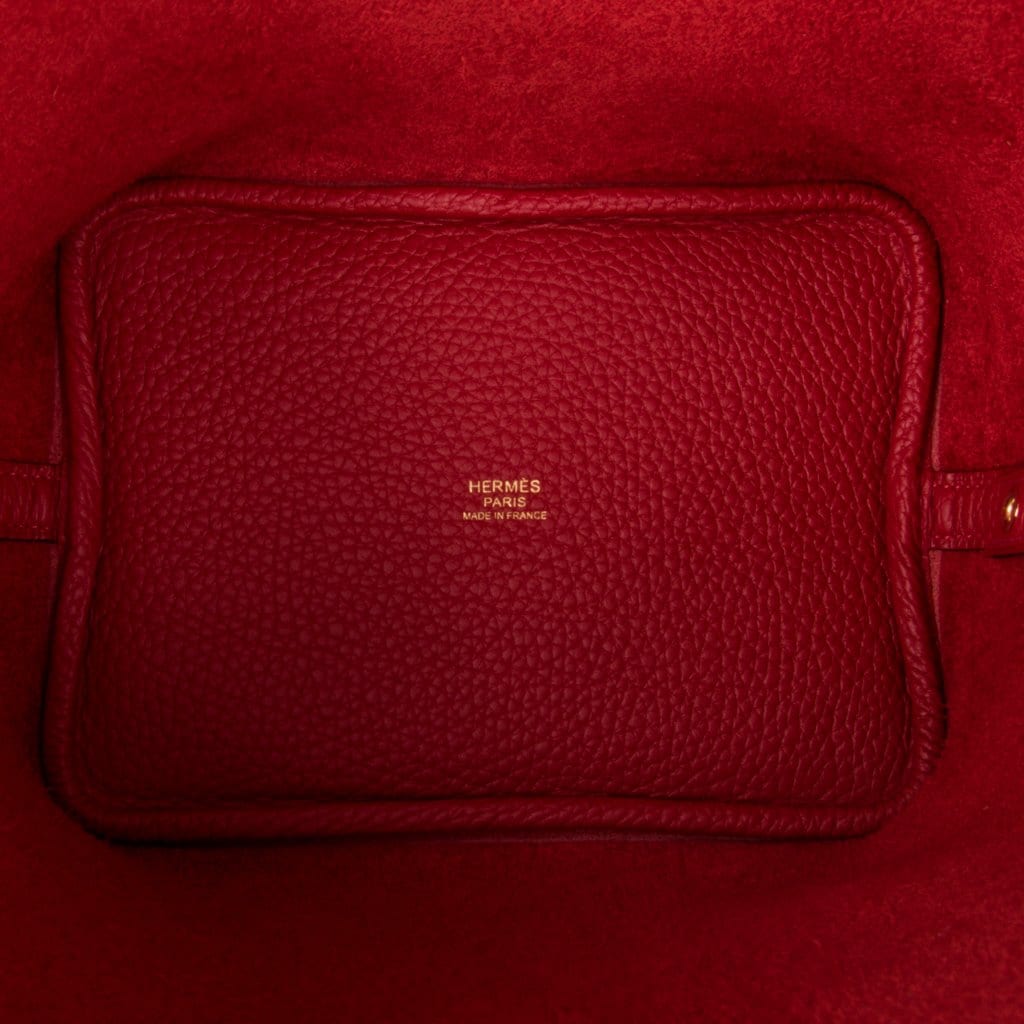 Hermes Picotin Lock 18 Rouge Casaque Clemence Gold Hardware - mightychic
