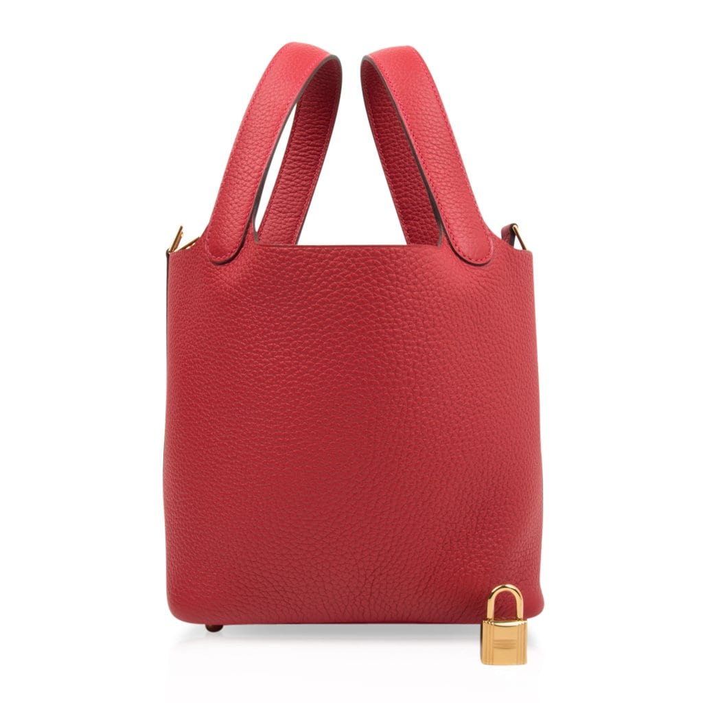 Hermes Picotin Lock 18 Rouge Casaque Clemence Gold Hardware - mightychic