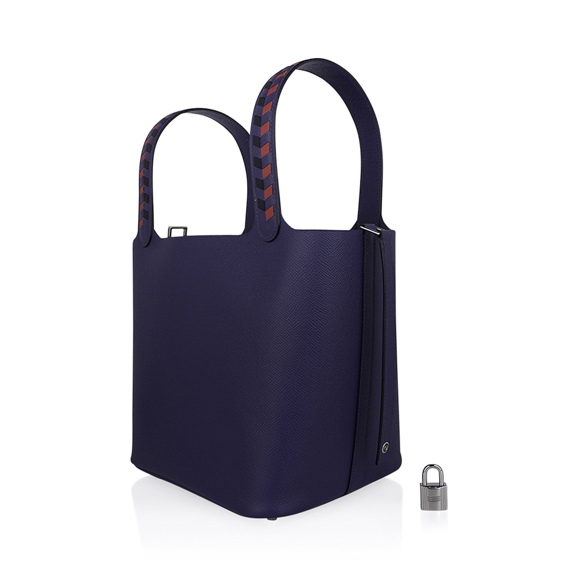 Hermès Tressage De Cuir Picotin Lock 22 Bleu Encre/Brique/Black