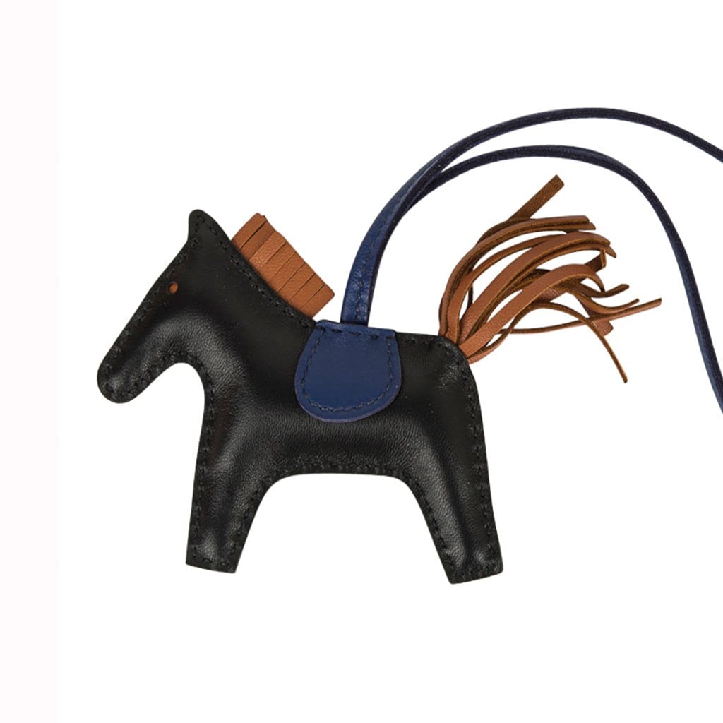 Hermes Black Blue Rodeo Bag Charm MM - MAISON de LUXE