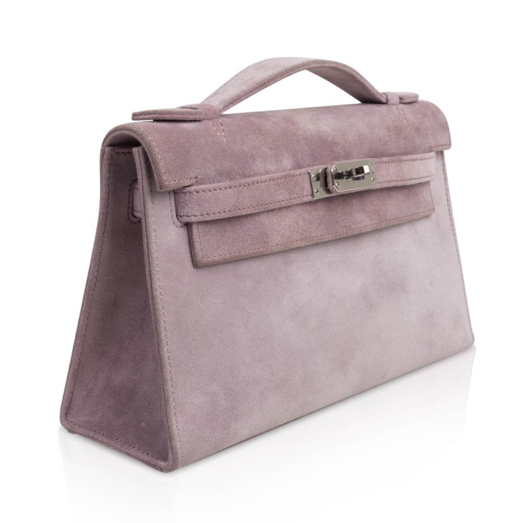 Hermes Kelly Pochette Doblis (Suede) Violet Purple Clutch Bag Gold –  Mightychic