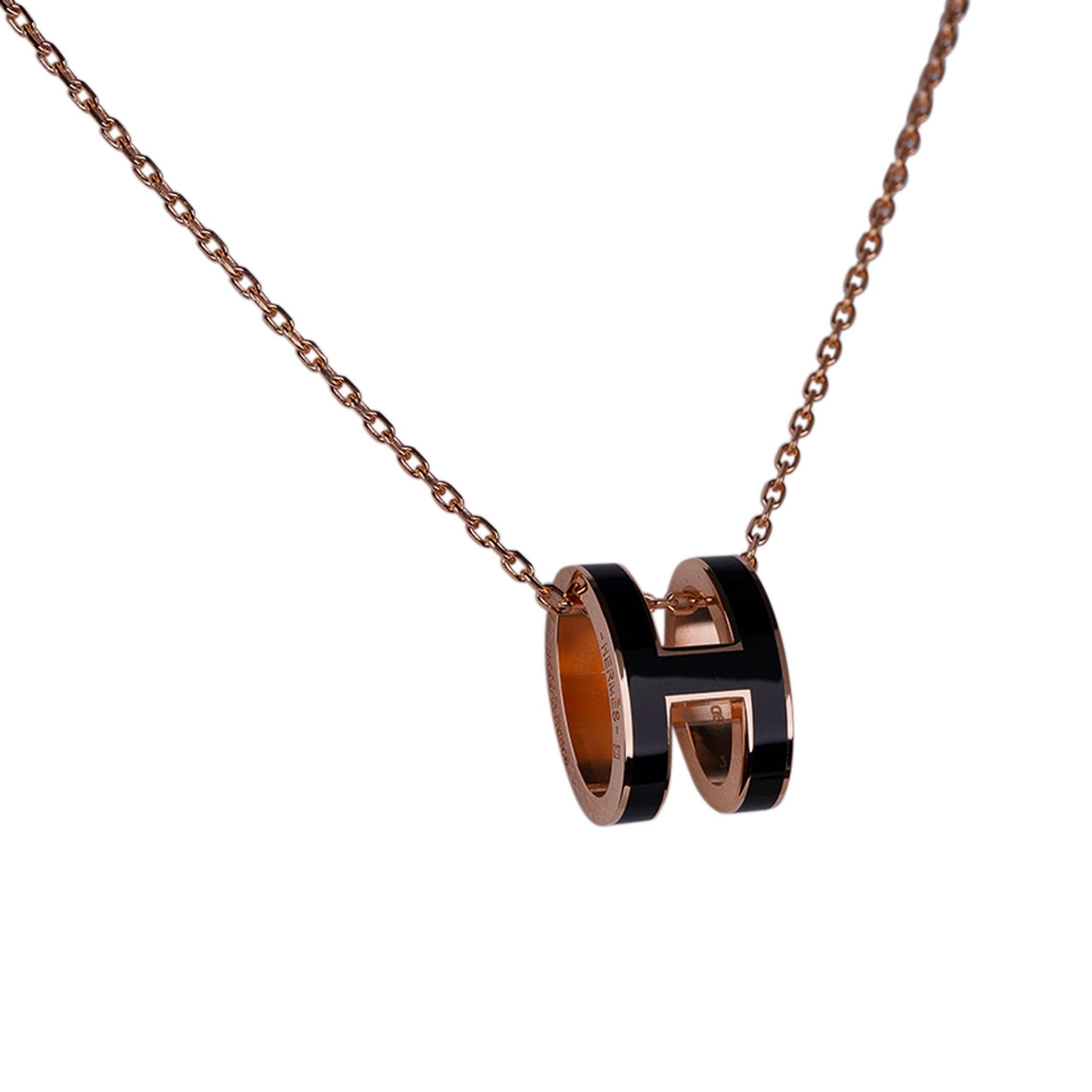 Hermes Necklace Pop H Mini Black Lacquer/ Rose Gold New w/ Box