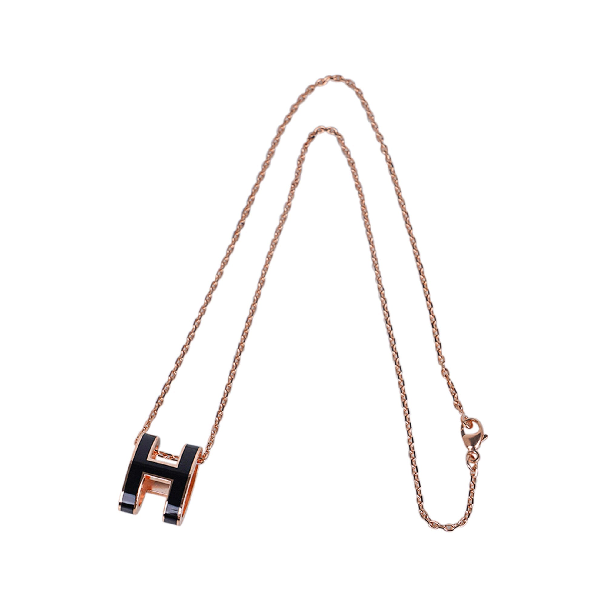 New Hermes Mini Pop H Pendant Necklace Black Rose Gold with Hermes Box  & Bag