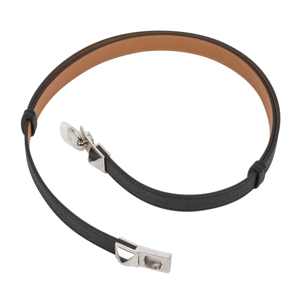Hermes Belt Adjustable Rivale 18 Black Epsom Leather Palladium Medor Hardware new - mightychic