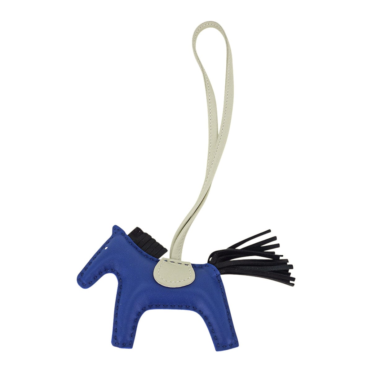 HERMES Milo Lambskin Grigri Rodeo Pegase Horse Bag Charm MM Sesame Black  Bleu Saphir 1267621