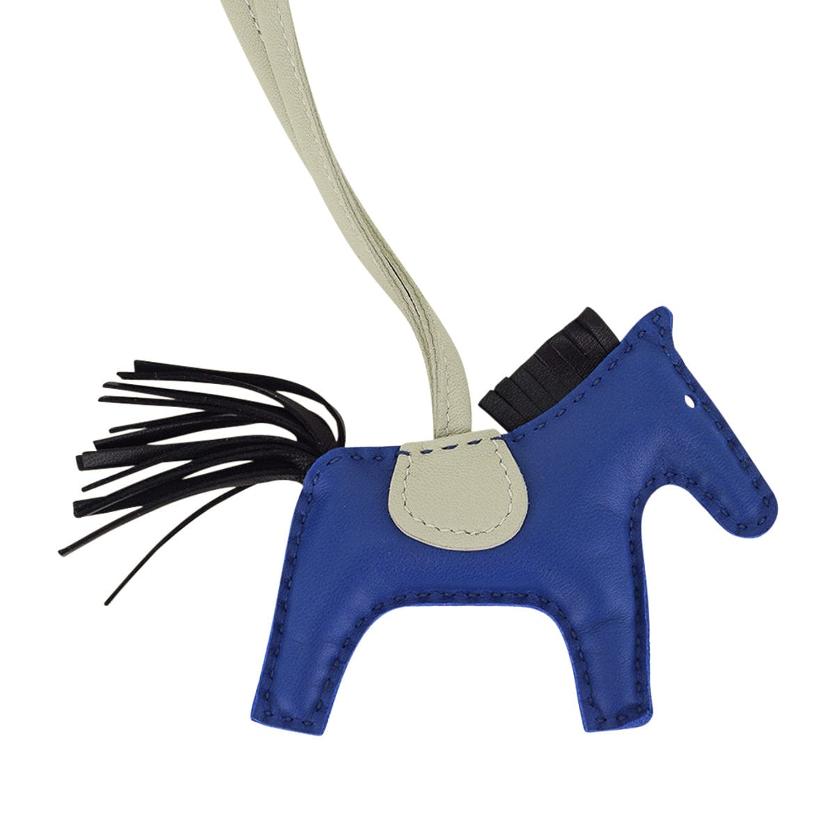 HERMES Milo Lambskin Grigri Rodeo Pegase Horse Bag Charm MM Sesame Black  Bleu Saphir 1267621