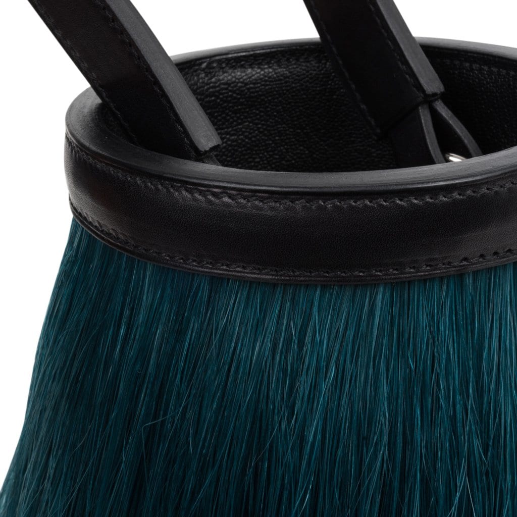 Hermes Toupet Bag Fringed Horse Hair Vert Fonce Black Evercalf – Mightychic