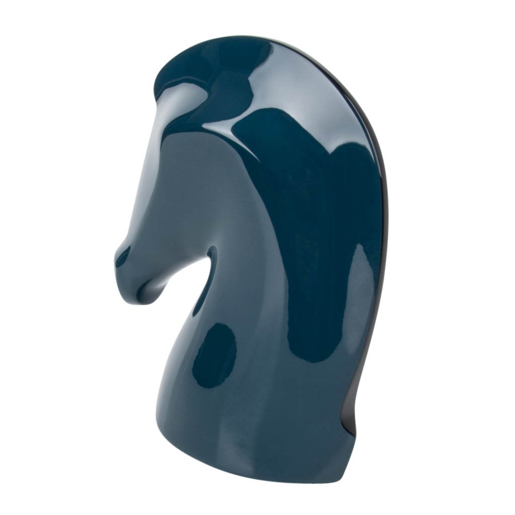 Hermes Samarcande Horse Head Paperweight Bleu Chrome Lacquared Wood - mightychic