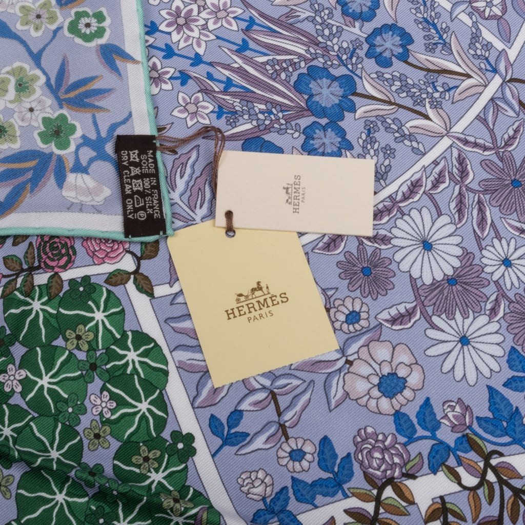 Hermes Scarf Fleurs De Giverny Limited Edition Parme Vert Blue 90 cm - mightychic