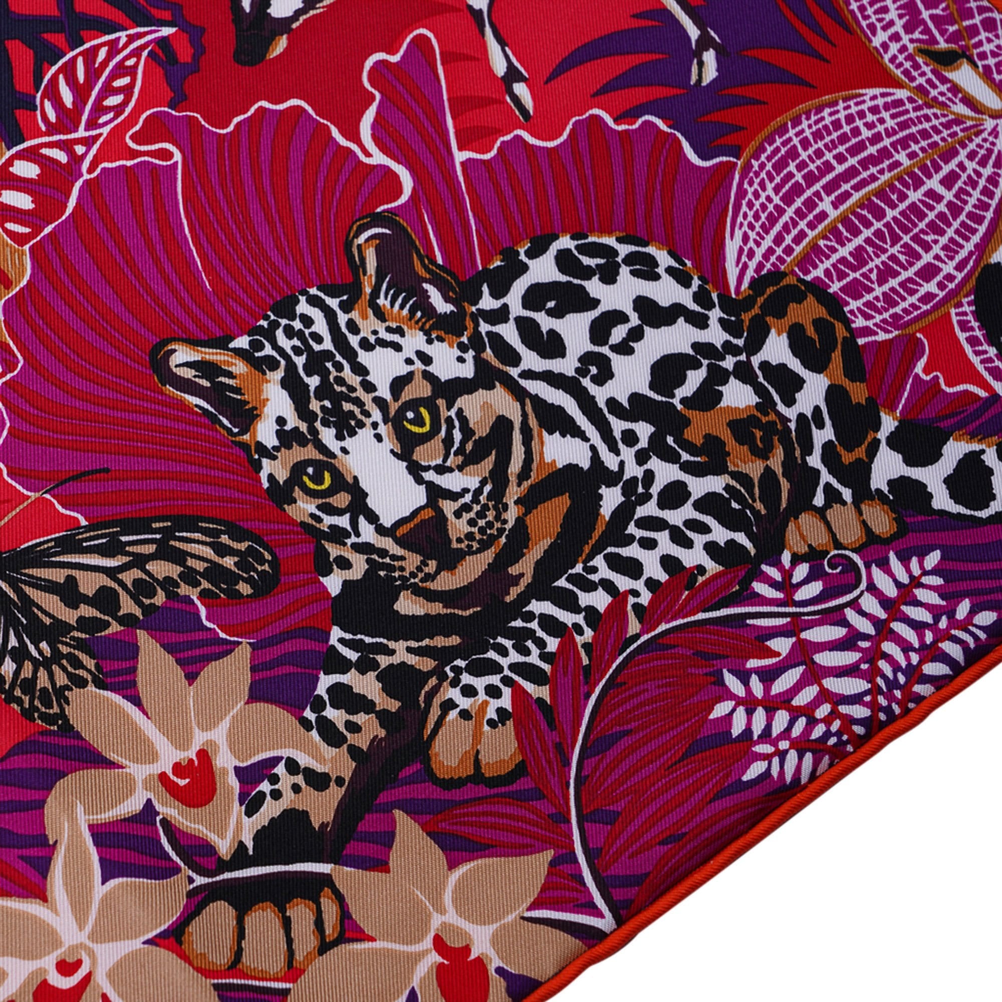 Hermes Scarf Wild Singapore Rouge / Violet / Beige 90 New w/Box