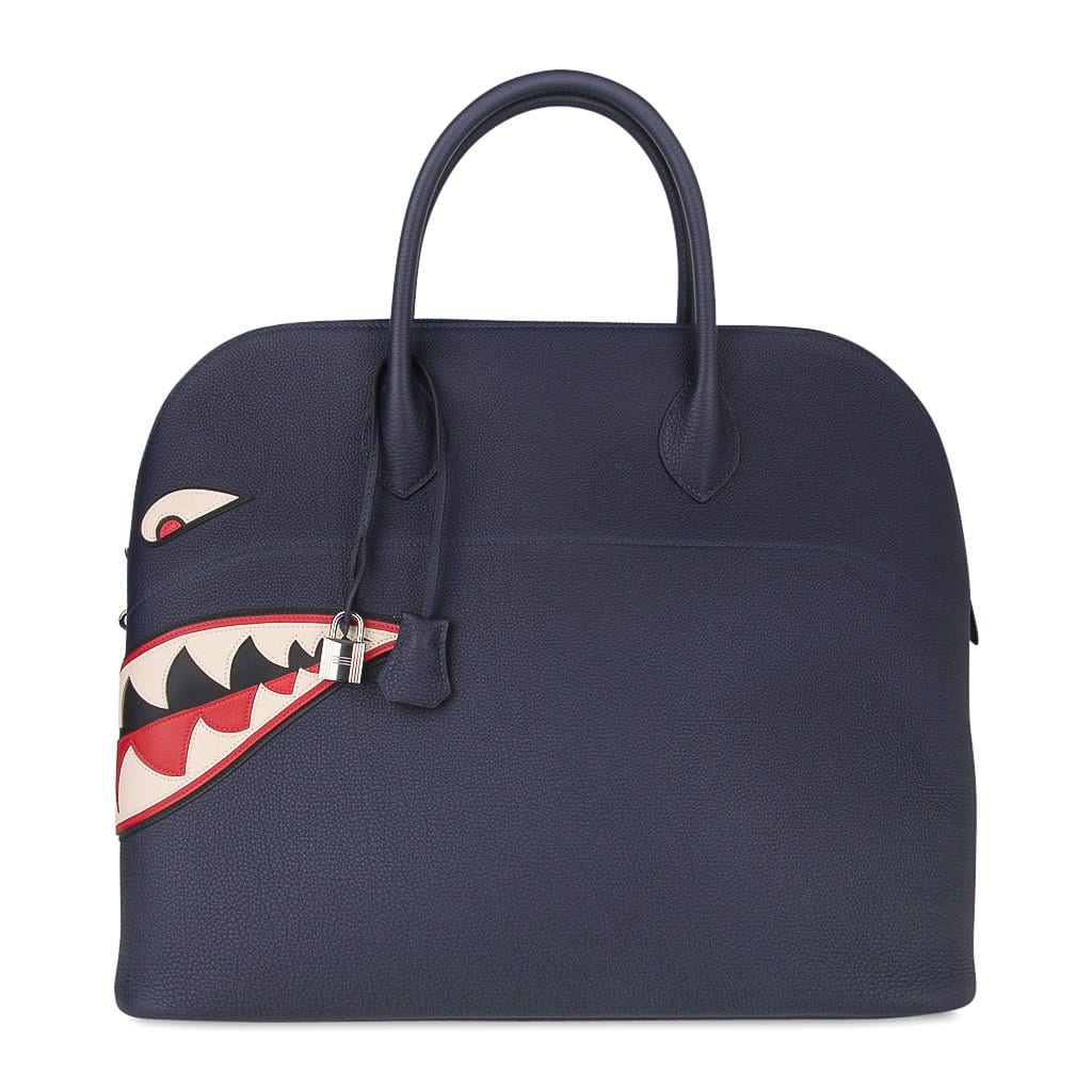 Hermes Bolide 40 Bag Men's Runway Unisex Shark Monster Blue Indigo Limited Edition