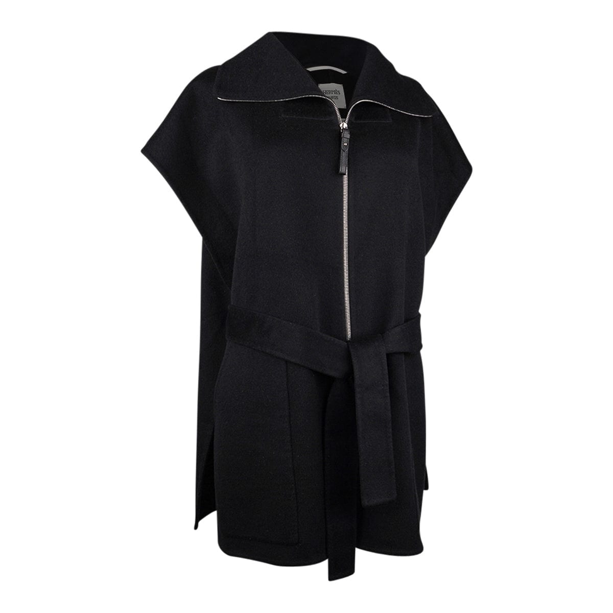 Louis Vuitton Reversible Zipper Sleeve Hooded Wrap Coat BLACK. Size 42