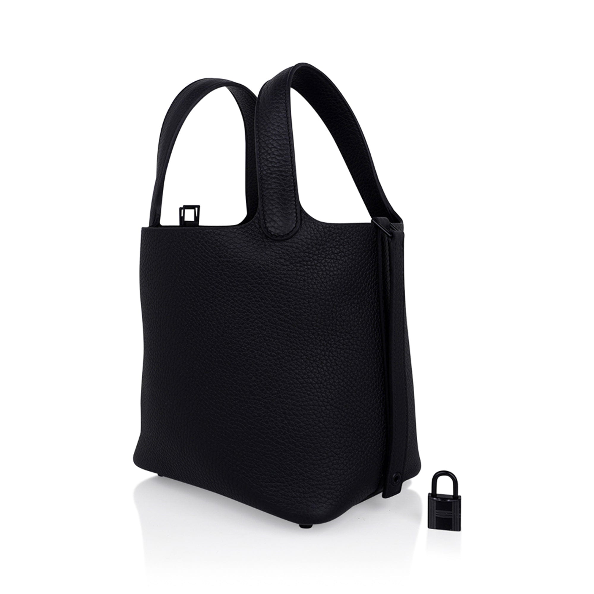 Hermès Picotin Lock 18 Black Clemence Leather Tote with Black Hardware