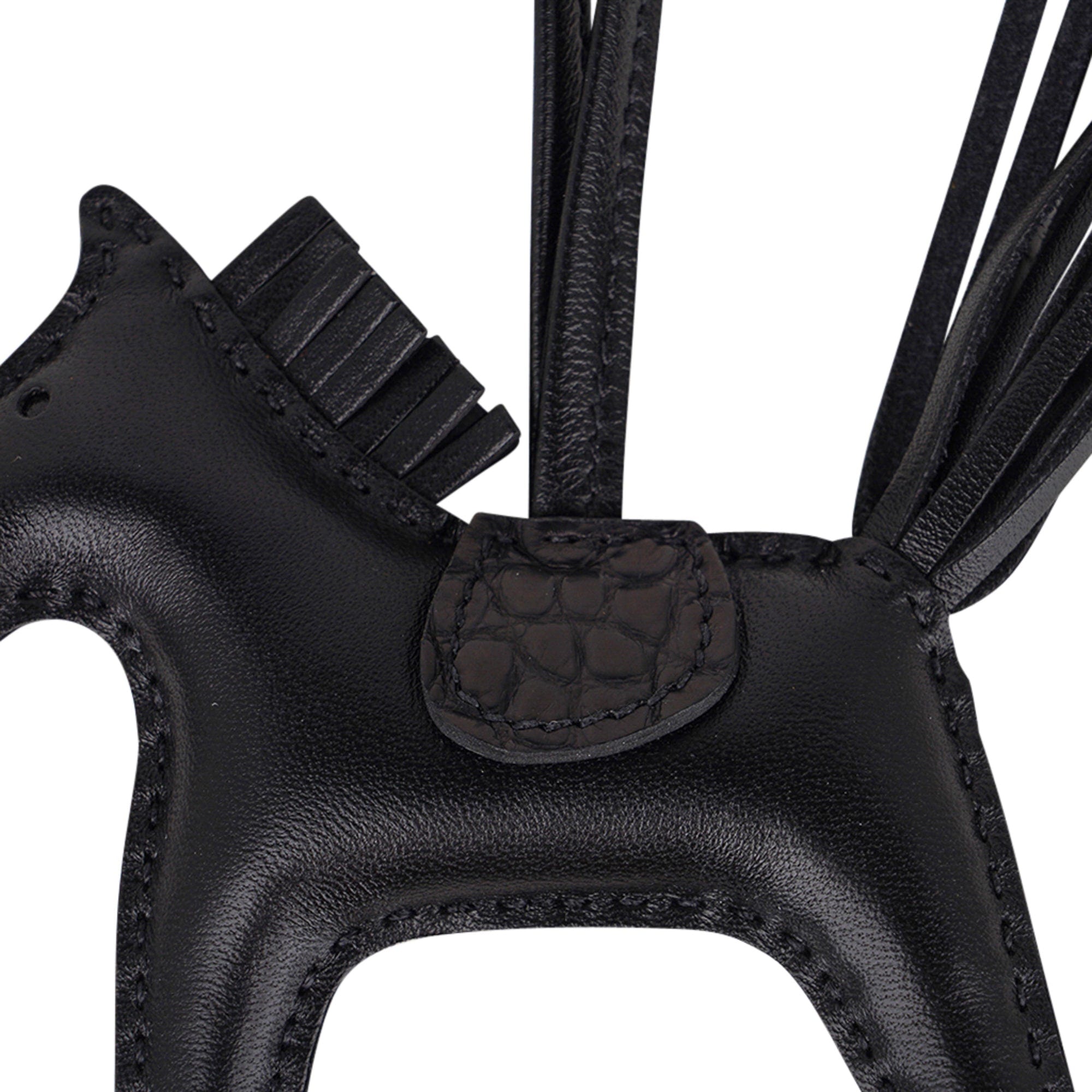 Hermes So Black Noir Rodeo Touch Bag Charm Alligator Key Chain Pom Pom