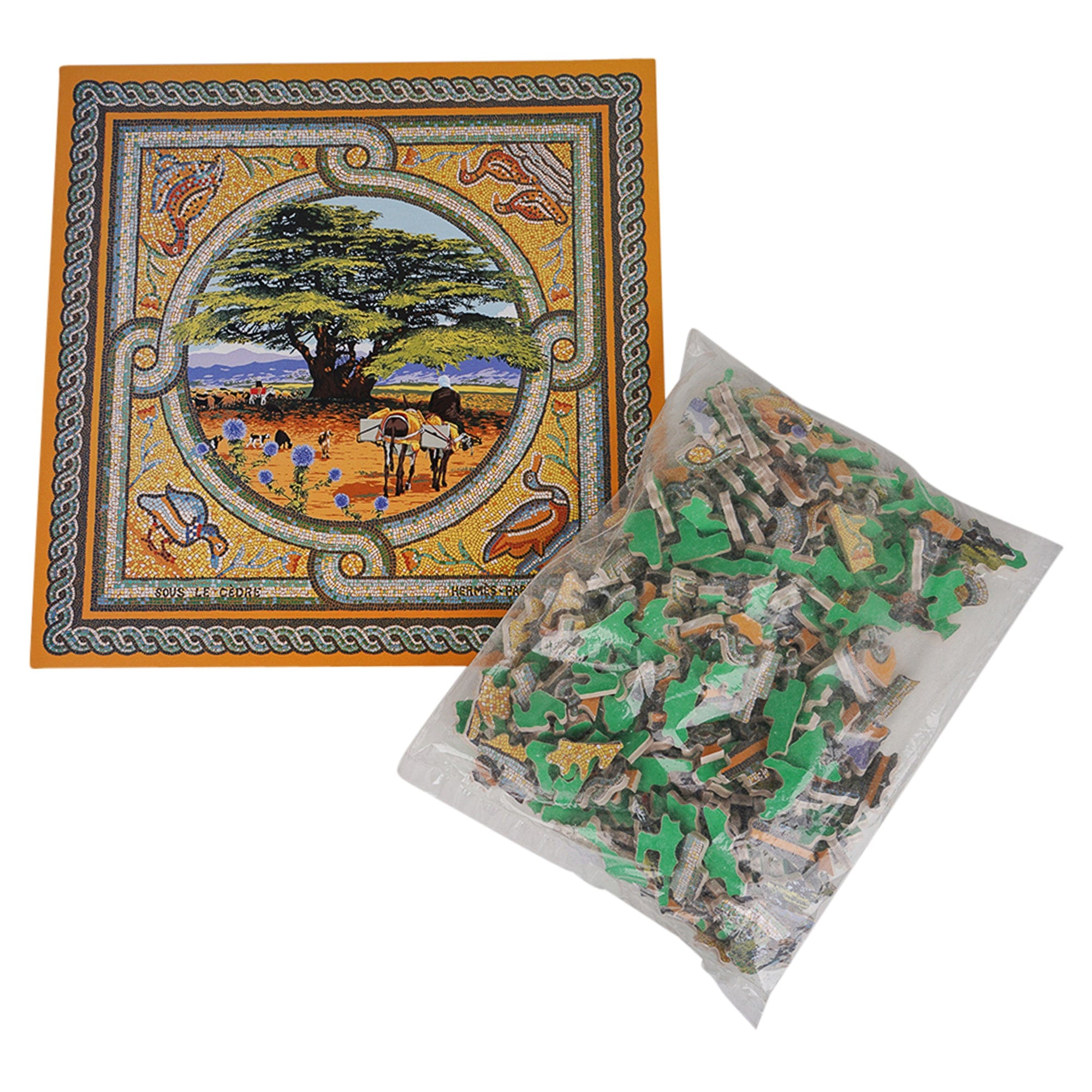 Hermes Puzzle Sous Le Cedre Mosaic Vert / Multicolor New w/Box