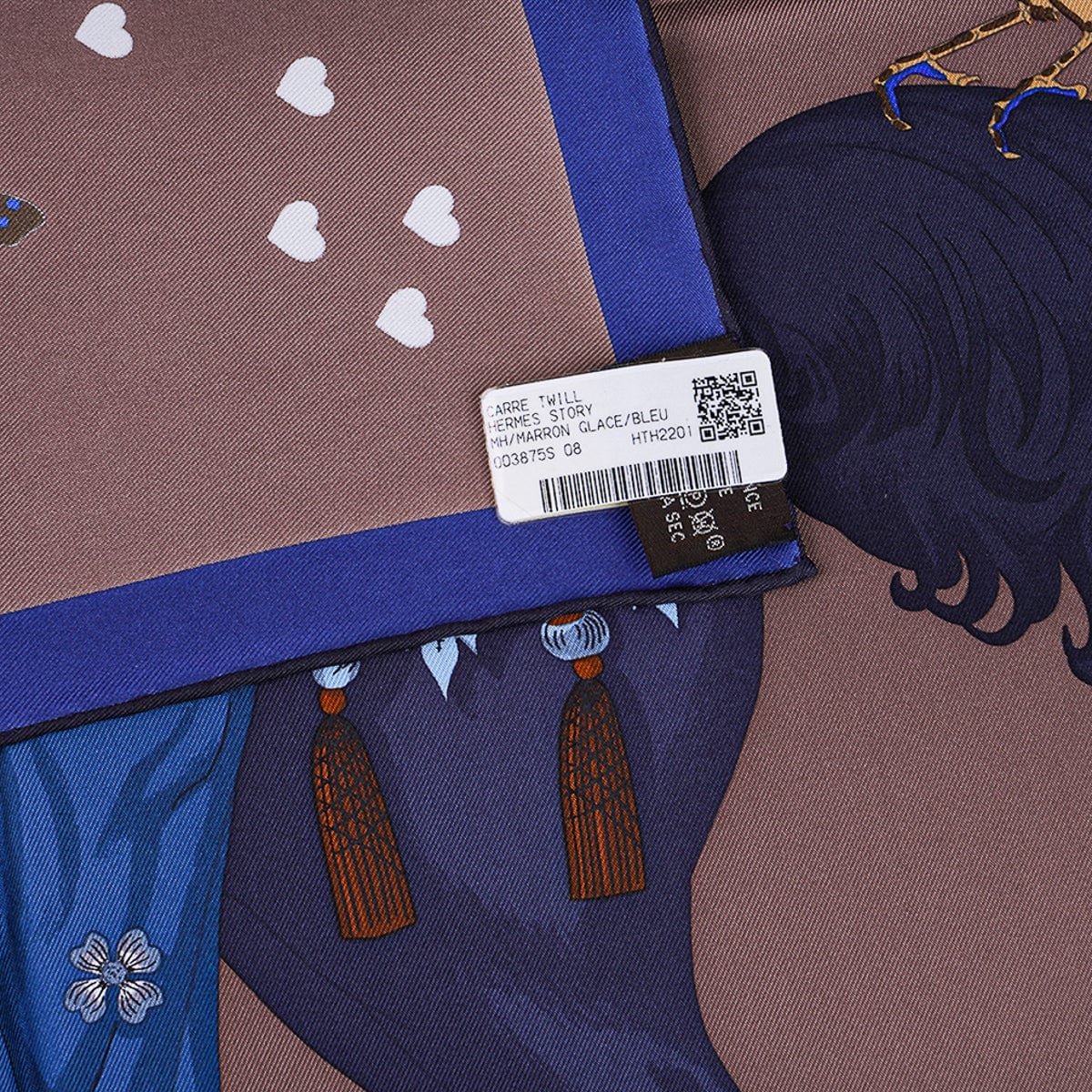 Hermes Story Marron Glace / Blue Silk Scarf 90 – Mightychic