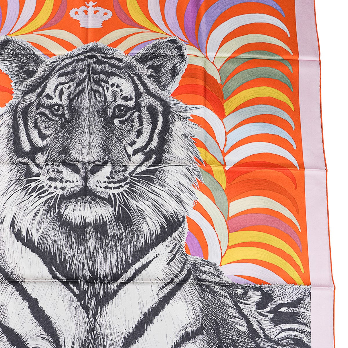 Hermes Rare Tigre Royal Double Face Carre 90 Silk Scarf Multicolor New