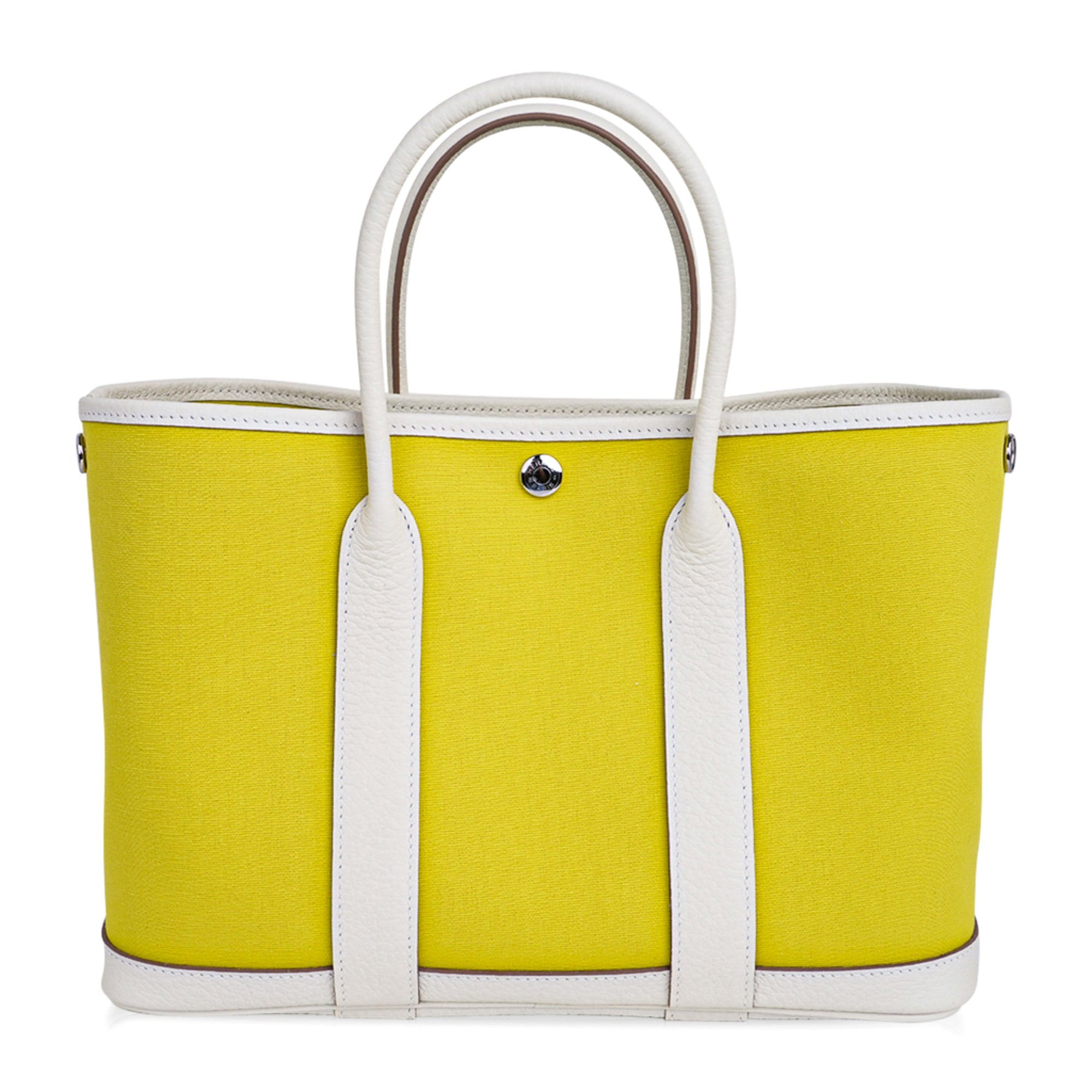 Hermes Bag Garden Party 30 Bag Lime Toile Officier / Blanc Vache Count –  Mightychic