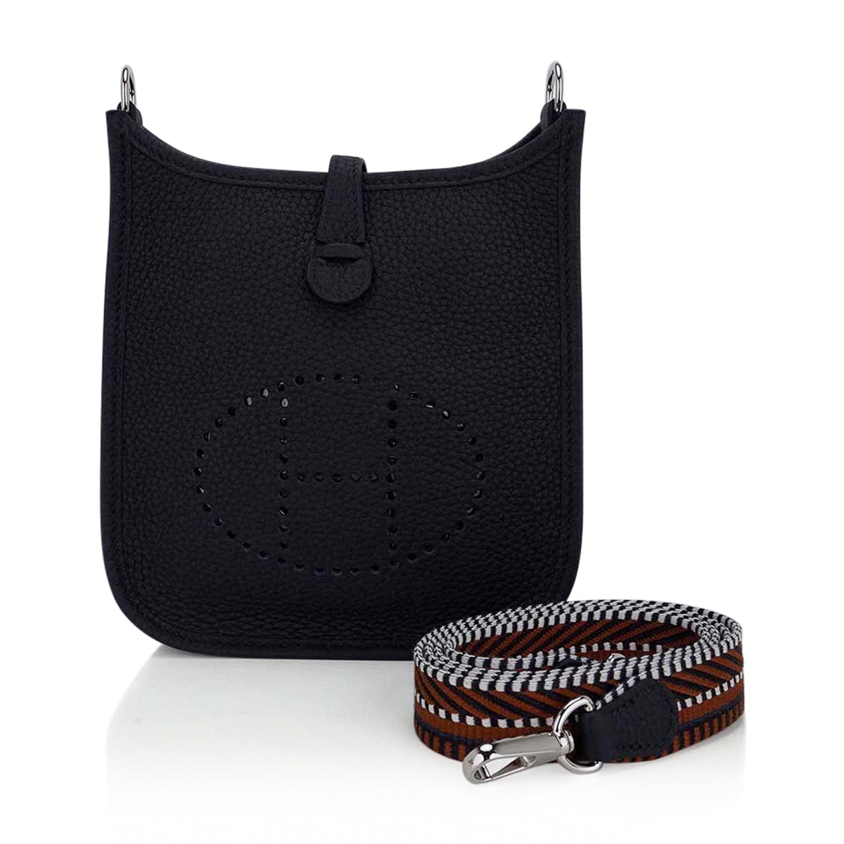 Hermes Mini Evelyne TPM Bag Black Clemence Leather Cavale Strap with Palladium Hardware