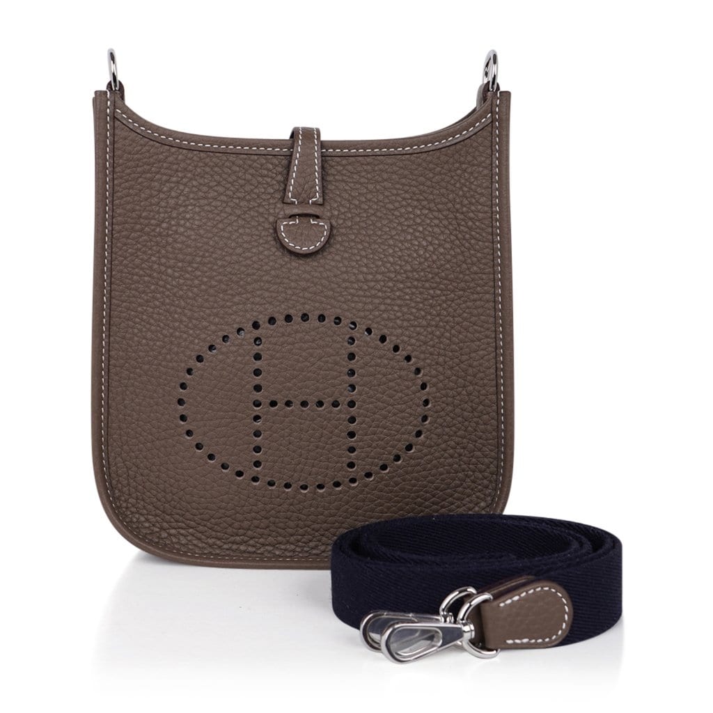 Hermes Mini Evelyne TPM Etoupe Clemence Leather Navy Strap with Pallad –  Mightychic