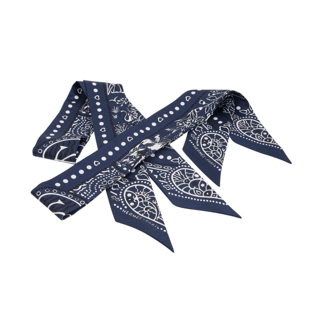 Hermes Twilly Entre Ciel Et Mer Bandana Set of Two Blue and White - mightychic