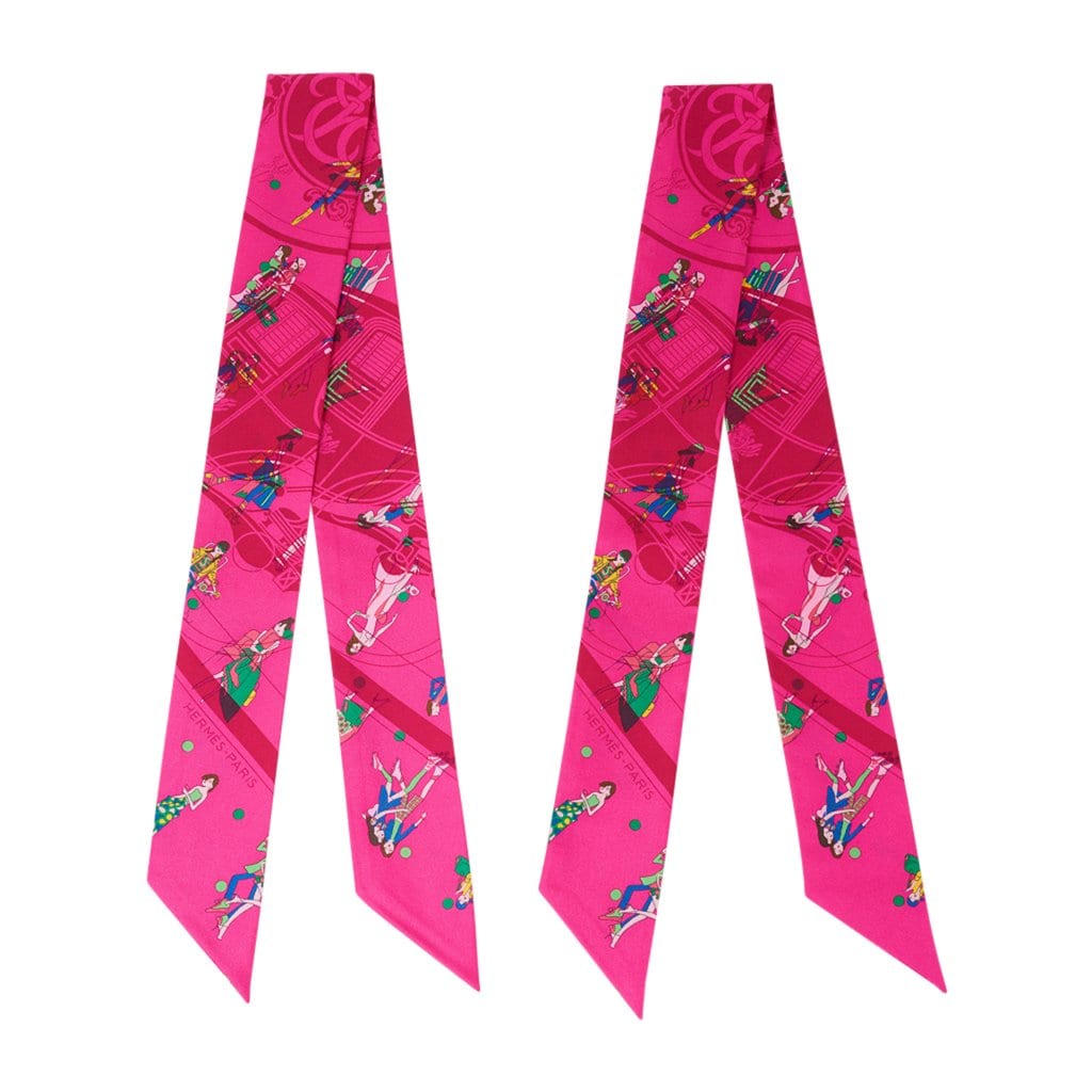 Hermes Twilly Ex-Libris Les Parisiennes Rose Indien / Vert / Bleu Set of 2