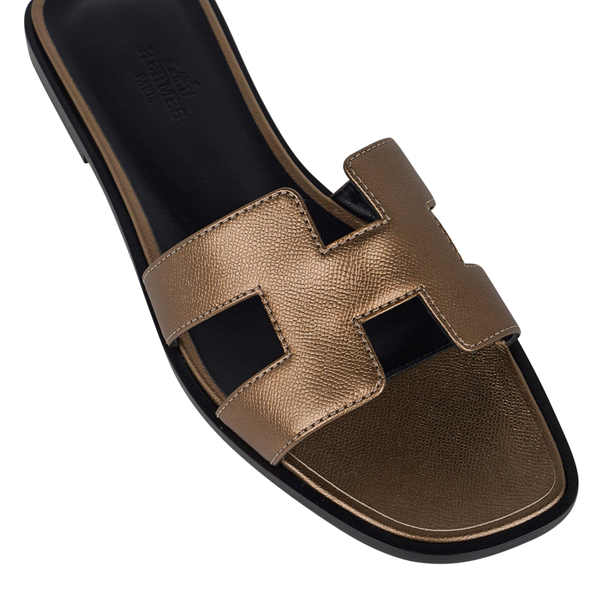 LOUIS VUITTON Leather slide buckle Gold details Flat Women's Sandals SZ 37
