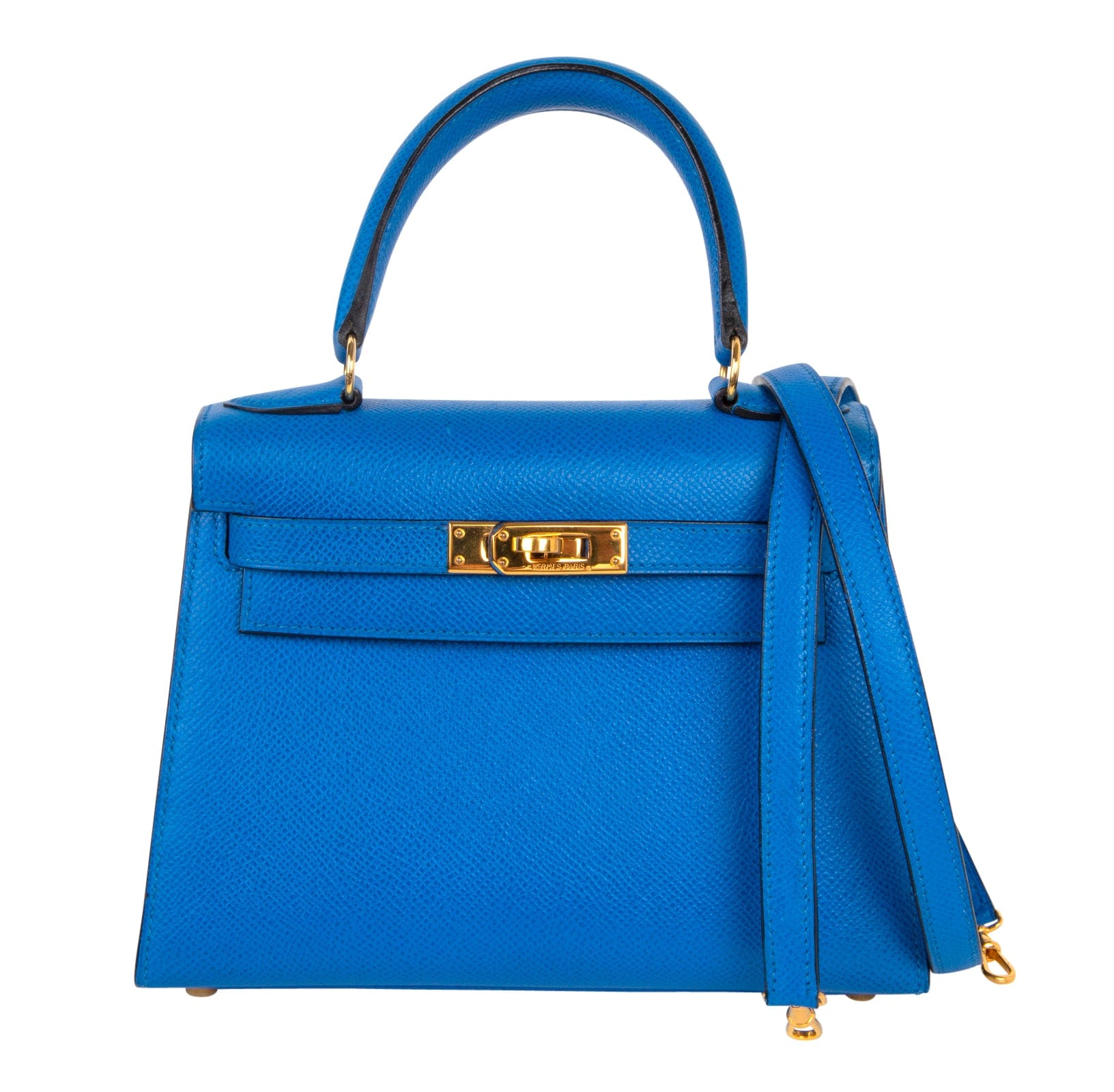 Hermes Kelly 20 Mini Sellier Bag Blue Hydra Chevre Leather Gold