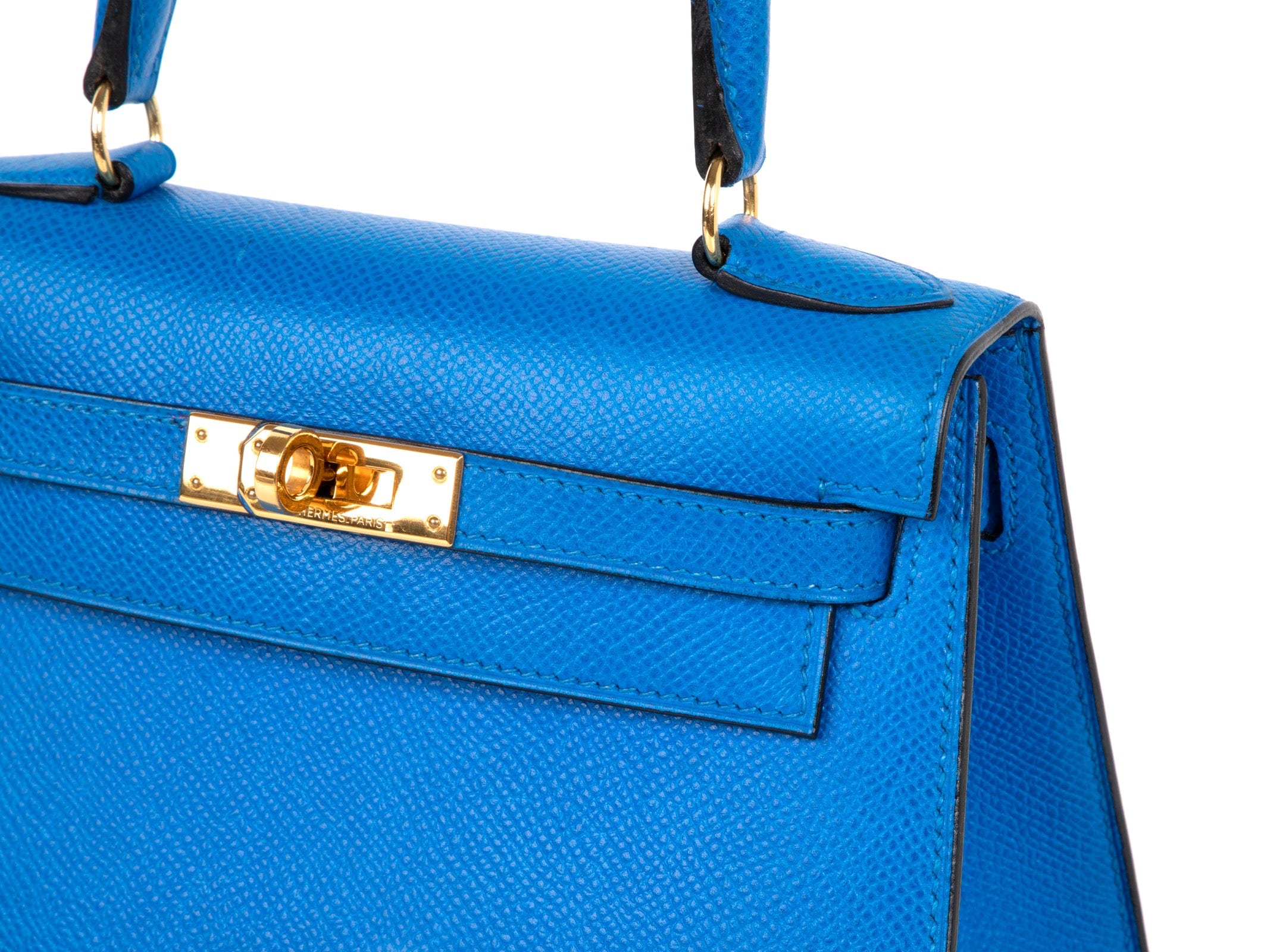 Hermes Vintage Kelly 20 Sellier Mini Blue de France Courchevel Gold Hardware - mightychic