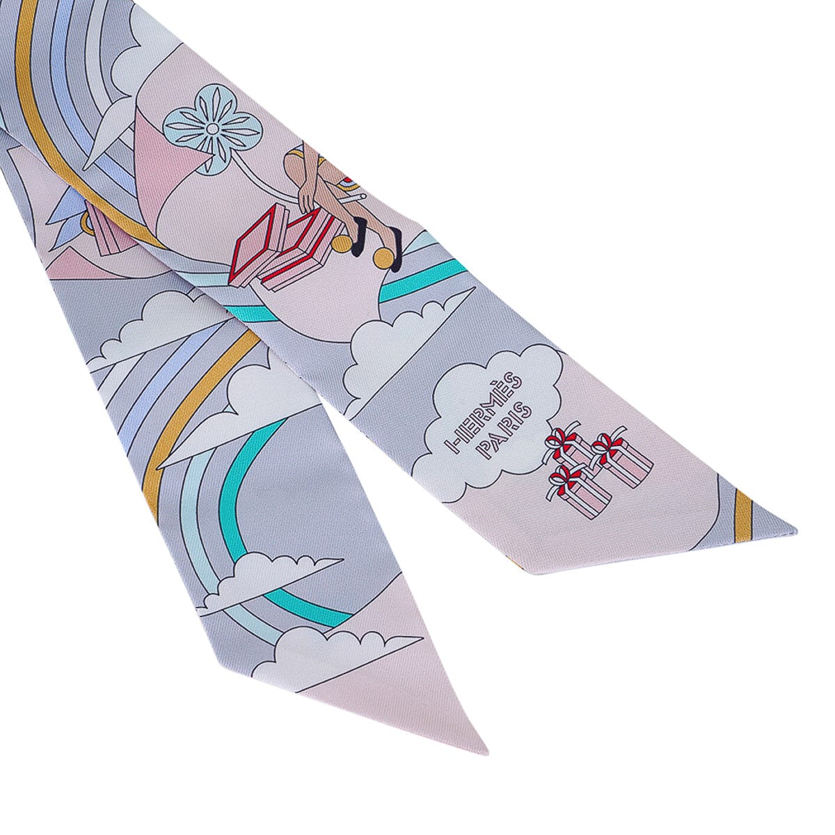 Hermes Twilly Carres Volants Gris Perle / Rose Pale Silk Scarf Set of –  Mightychic