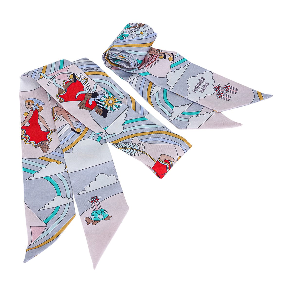 Hermes Twilly Carres Volants Gris Perle / Rose Pale Silk Scarf Set of –  Mightychic