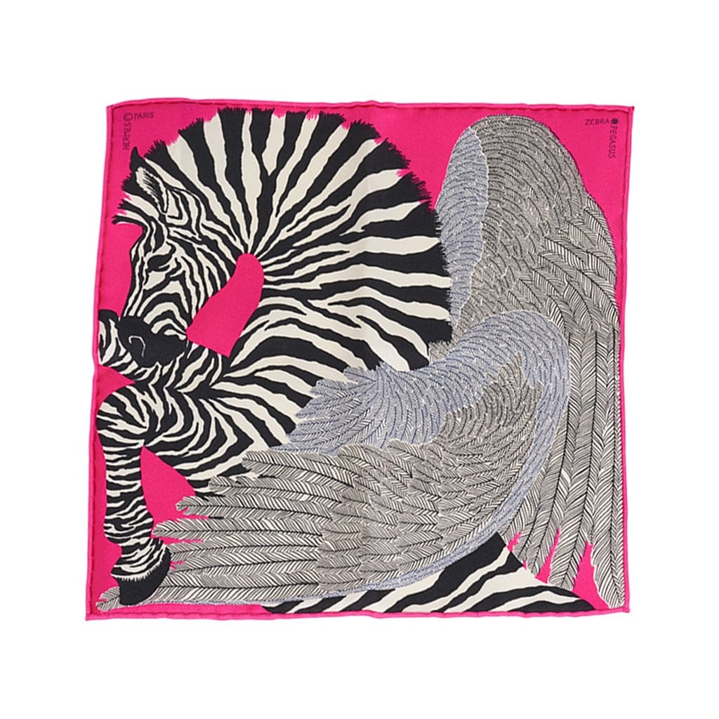 Hermes Scarf Nano Zebra Pegasus Rose Bonbon / Noir/ Blanc New w/ Box