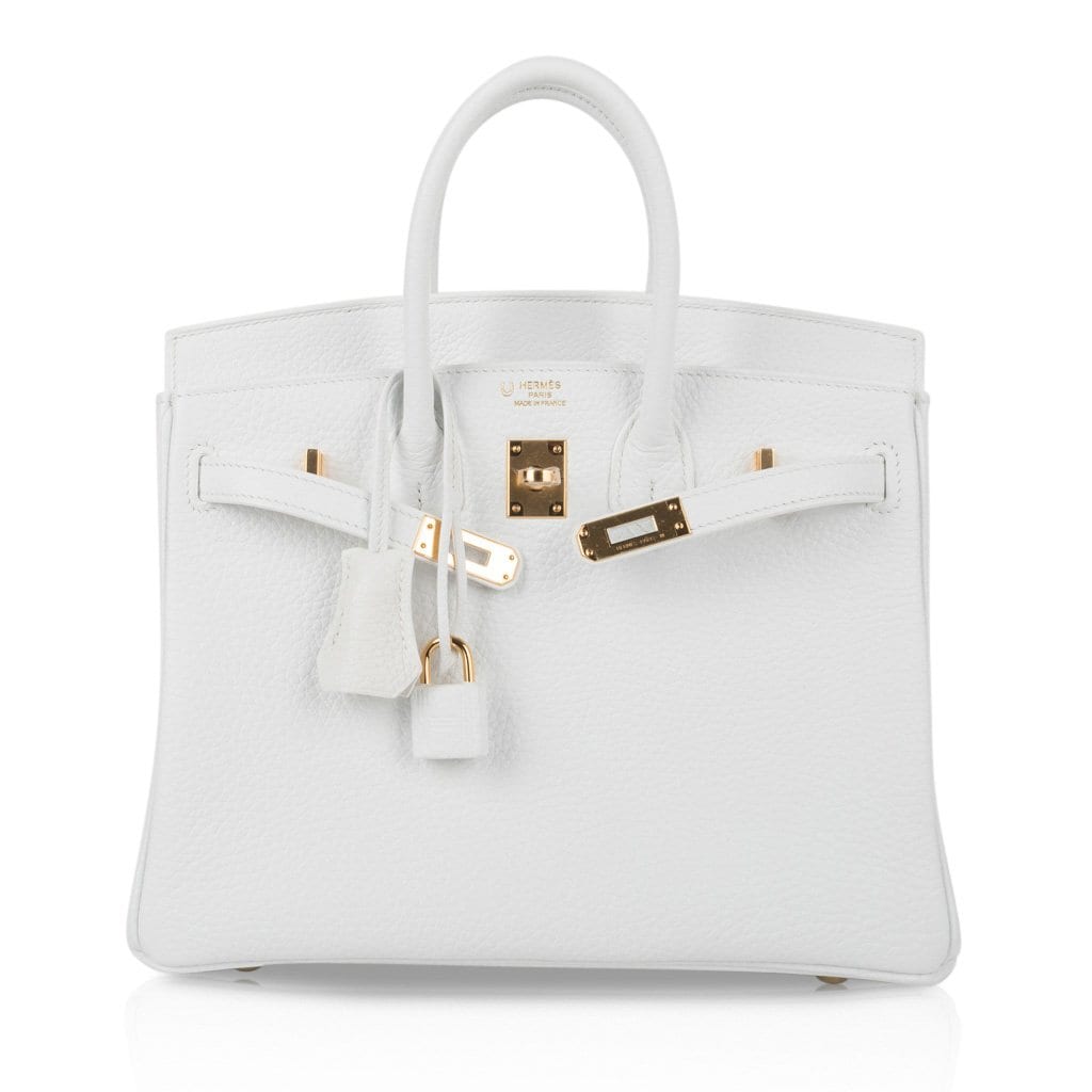 Hermes Personal Birkin bag 25 White/ Gris tourterelle Clemence leather  Champagne gold hardware