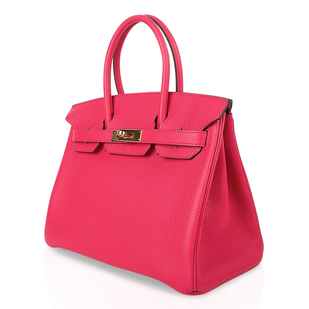 Hermes Birkin 30 Bag Rose Extreme Clemence Leather with Gold
