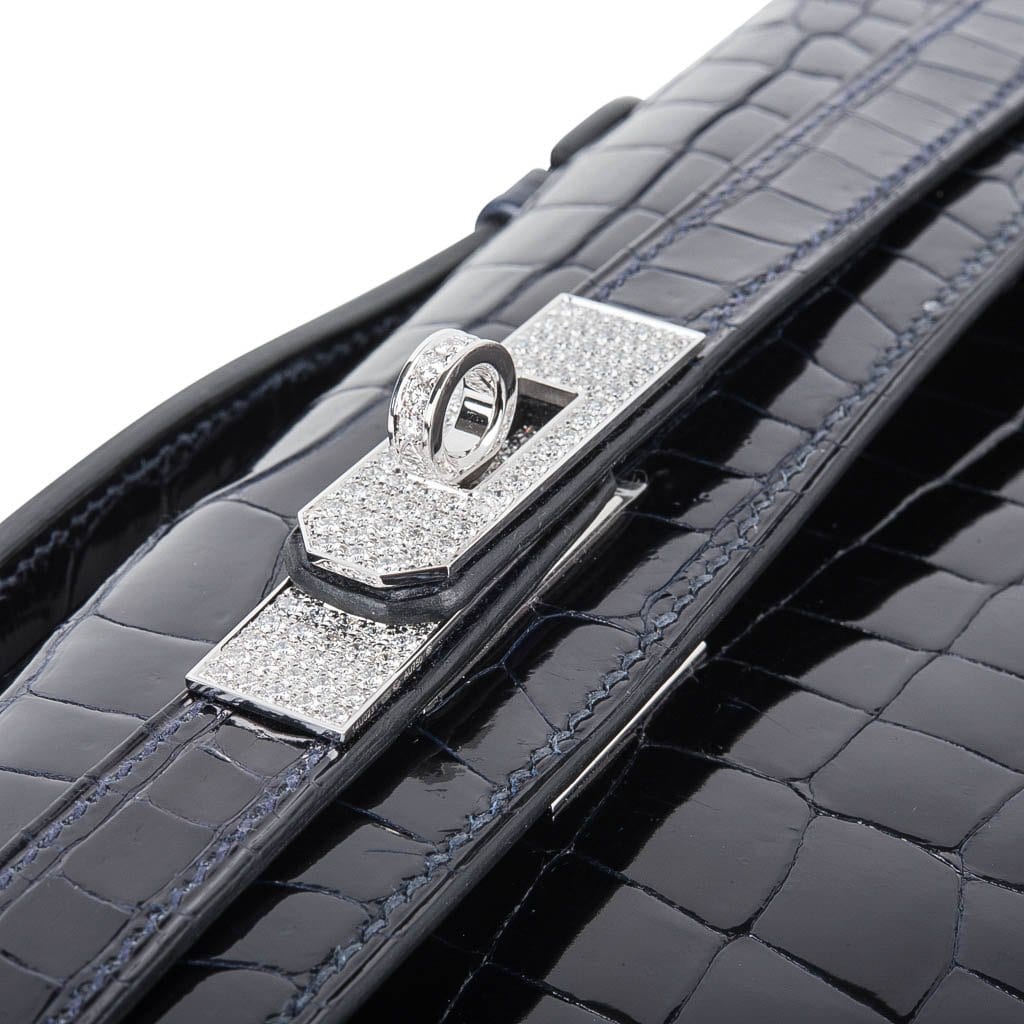 Hermes Kelly Cut Diamond Blue Marine Crocodile Bag Exquisite Clutch